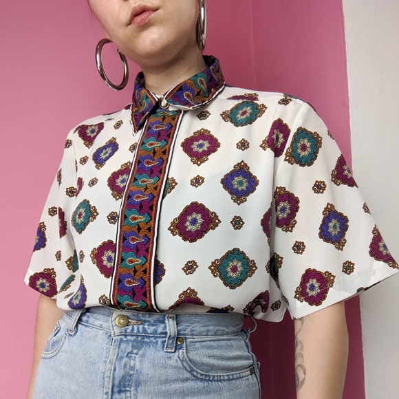 🚫SOLD🚫 VTG 80s/90s ornate printed blouse - Picture 8 of 8